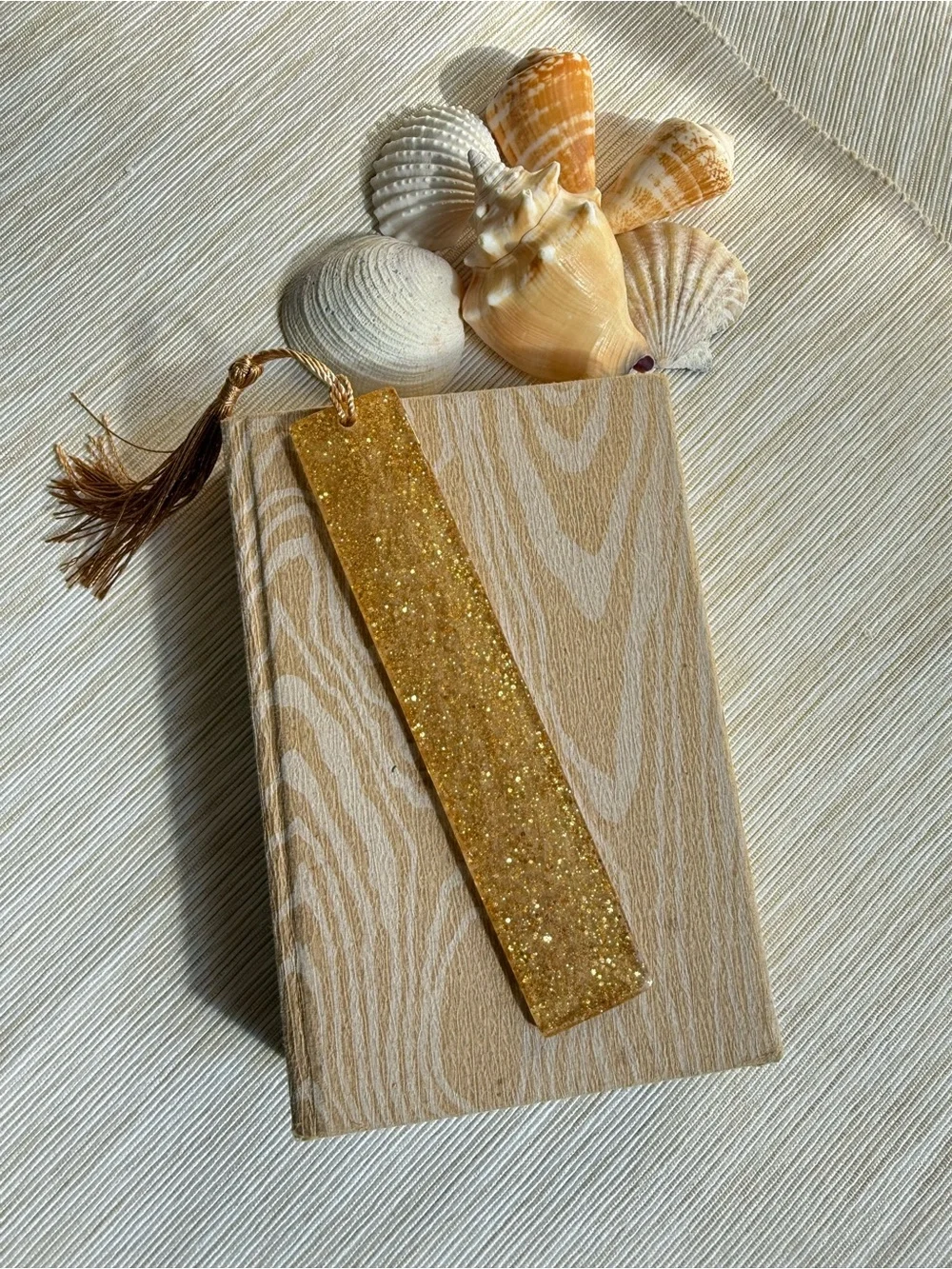 Gold Glitter Resin Bookmark with Tassel